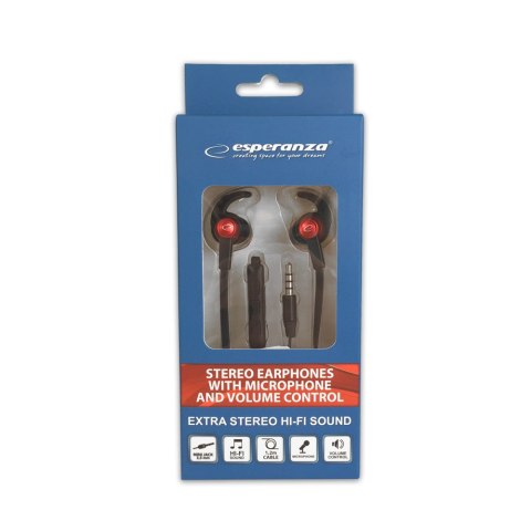 EH201KR Esperanza słuchawki douszne z mikrofonem i reg. głośności eh201 czarno-czerwone
