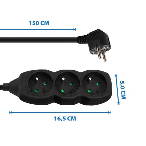 ELK203K Esperanza listwa zasilająca 3 gn. 1.5m czarna