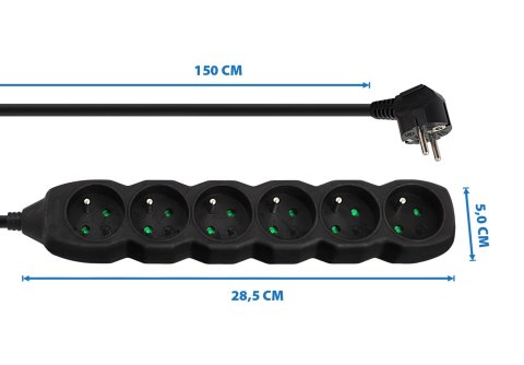 ELK209K Esperanza listwa zasilająca 6 gn. 1.5m czarna
