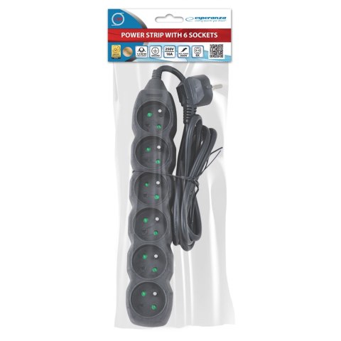 ELK209K Esperanza listwa zasilająca 6 gn. 1.5m czarna