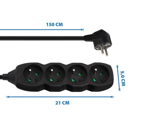 ELK205K Esperanza listwa zasilająca 4 gn. 1.5m czarna
