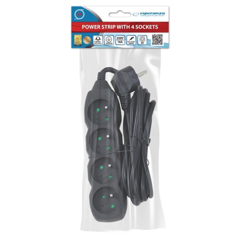 ELK206K Esperanza listwa zasilająca 4 gn. 3m czarna