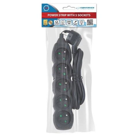 ELK207K Esperanza listwa zasilająca 5 gn. 1.5m czarna