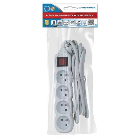 ELK213W Esperanza listwa zasilająca 4 gn. wł. 3m biała