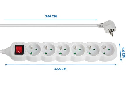 ELK218W Esperanza listwa zasilająca 6 gn. wł. 3m białą