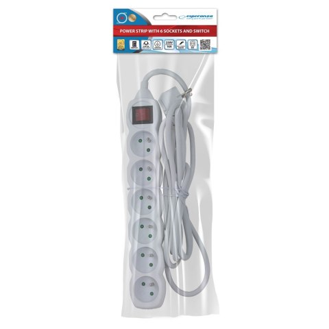 ELK218W Esperanza listwa zasilająca 6 gn. wł. 3m białą