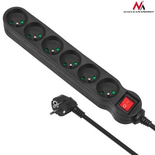 Listwa zasilająca Maclean, przedłużacz, 6 gniazd, z wyłącznikiem, czarny, 2300W, 1.5m, MCE225
