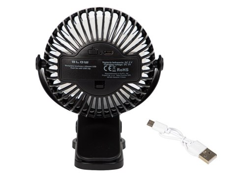 Stolní ventilátor s klipem 10cm USB + dobíjecí baterie černá