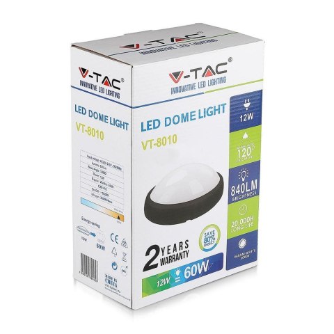 Plafon 12W LED V-TAC Owal Czarna IP54 VT-8010-B 3000K 840lm
