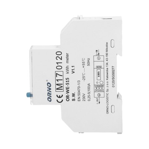 1-fazowy licznik energii elektrycznej 100A, wielotaryfowy, port RS-485, MID, 1 moduł, DIN TH-35mm