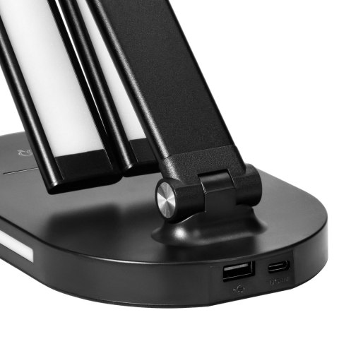 ERGO LED, lampka biurkowa z ładowarką USB, 8W, 400lm, 3000-4000-6000K, zmiana barwy światła, funkcja ściemniania, czarna