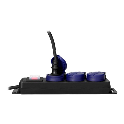 Przedłużacz warsztatowy bryzgoszczelny z wyłącznikiem IP44, 3 gniazda 2P+Z IP44, przewód gumowy, H05RR-F 3x1,5mm?, 5m