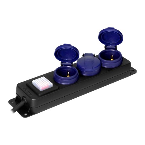 Przedłużacz warsztatowy bryzgoszczelny z wyłącznikiem IP44, 3 gniazda 2P+Z IP44, przewód gumowy, H05RR-F 3x1,5mm?, 5m