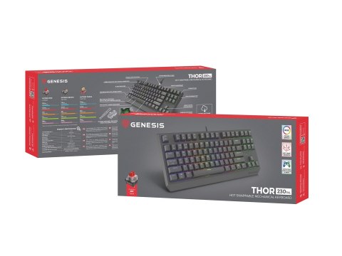 KLAWIATURA DLA GRACZY GENESIS THOR 230 TKL US RGB MECHANICZNA OUTEMU RED CZARNA HOT SWAP