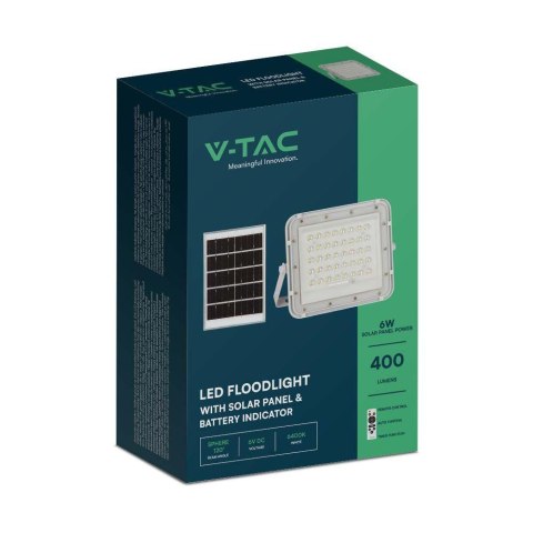 Projektor LED Solarny V-TAC 6W Pilot, AUTO, Timer, IP65 Biały VT-40W-W 4000K 400lm