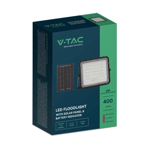 Projektor LED Solarny V-TAC 6W Pilot, AUTO, Timer, IP65 Czarny VT-40W 4000K 400lm