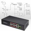 Qoltec Przełącznik sieciowy SWITCH FAST Ethernet PoE 8x RJ45 PoE 2x RJ45 Uplink 1x SFP | 120W | 1000 Mb/s