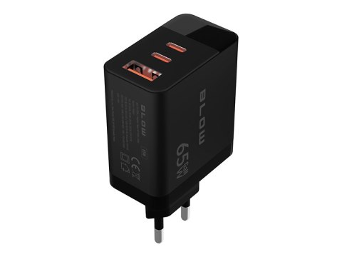 Ładowarka sieciowa gniazdo usb + usb-cx2 pd 65w gan czarna