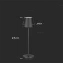 Lampka Biurkowa Nocna V-TAC 1,5W LED 27,5cm Ładowanie Ściemnianie IP54 Czarna VT-7997 3000K 150lm