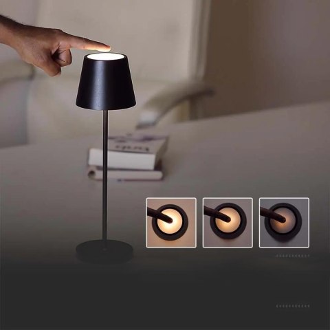 Lampka Biurkowa Nocna V-TAC 1,5W LED 27,5cm Ładowanie Ściemnianie IP54 Czarna VT-7997 3000K 150lm