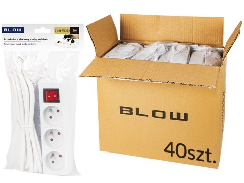 Przedłużacz sieciowy pr-370wsp 3-gniazda z uziemieniem+wyłącznik 3m biały 3x1,5mm opakowanie