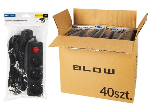 Hlavní prodlužovací kabel PR-370WSP 3-socket s uzemněním + switch 3m černý 3x1,5mm box