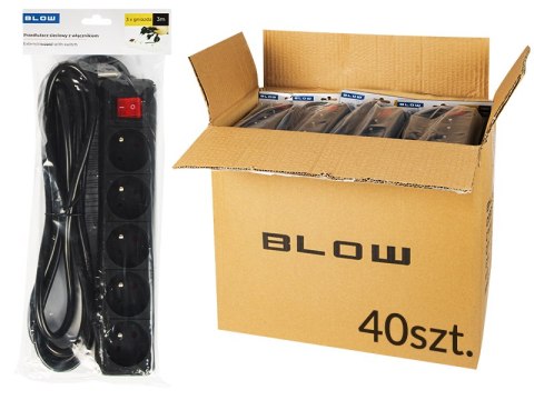 Mains extension cable pr-570wsp 5-sockets with grounding + switch 3m black 3x1.5mm package