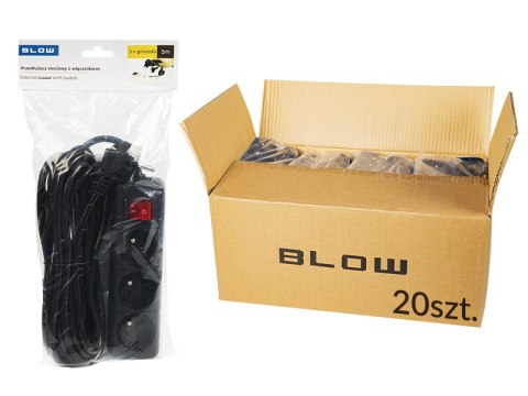 Síťový prodlužovací kabel PR-370WSP, 3-socket s uzemněním + vypínač, 5m černý 3x1,5mm box