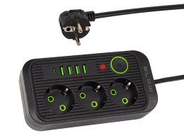 Przedłużacz sieciowy ps-330s 3-gniazda 4xusb 1xusb-c 3m czarny 2x1mm