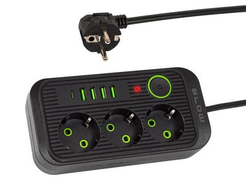 Przedłużacz sieciowy ps-330s 3-gniazda 4xusb 1xusb-c 3m czarny 2x1mm