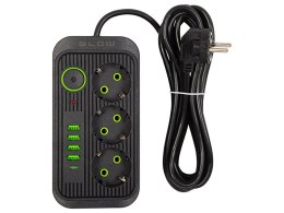 Przedłużacz sieciowy ps-330s 3-gniazda 4xusb 1xusb-c 3m czarny 2x1mm
