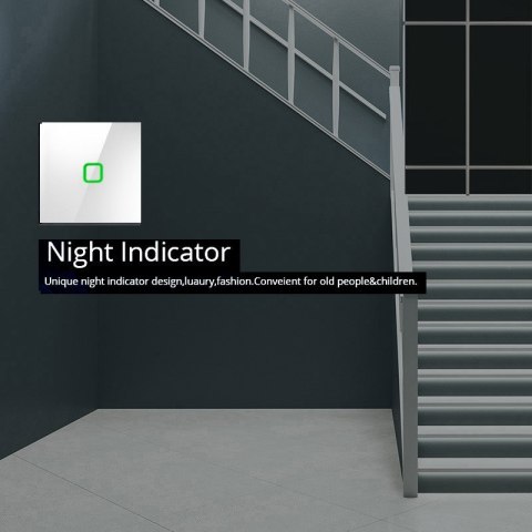 Dotykowy włącznik światła Maclean, pojedynczy, schodowy, krzyżowy, szklany, biały z kwadratowym podśw. przycisku, 86x86mm,MCE713 Maclean