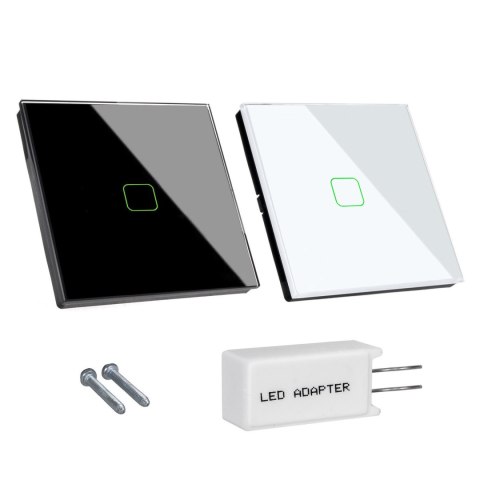 Dotykowy włącznik światła Maclean, pojedynczy, schodowy, krzyżowy, szklany, biały z kwadratowym podśw. przycisku, 86x86mm,MCE713 Maclean