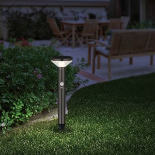 Solarna lampa LED Maclean, z czujnikiem, 3 tryby, wbijana, Li-ion 18650, IP44, 3,7V, 1200 mAh, Czarna, MCE465 B Maclean