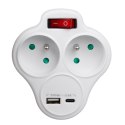 Gniazdko prądowe Maclean, rozgałęźnik z 2 gniazdami i USB A/C 2.4A, typu E, 2x16A, MCE336 E Maclean