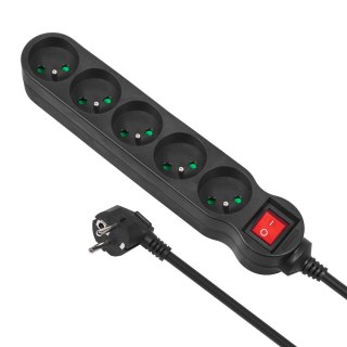 Listwa zasilająca Maclean, przedłużacz 5 gniazd, z wyłącznikiem, czarny, 2300W, 1,4m, MCE183 Maclean