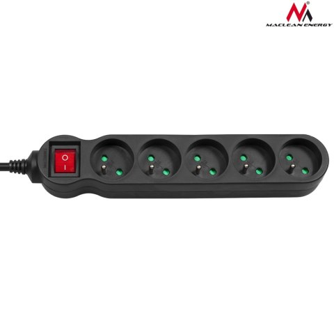 Listwa zasilająca Maclean, przedłużacz 5 gniazd, z wyłącznikiem, czarny, 2300W, 1,4m, MCE183 Maclean