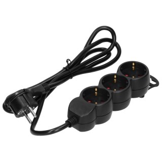 Przedłużacz 3-krotny 2P+Z (Schuko), 1,5m H05VV-F 3x1,5mm2 , Imax=16A, płaska wtyczka, czarny Orno