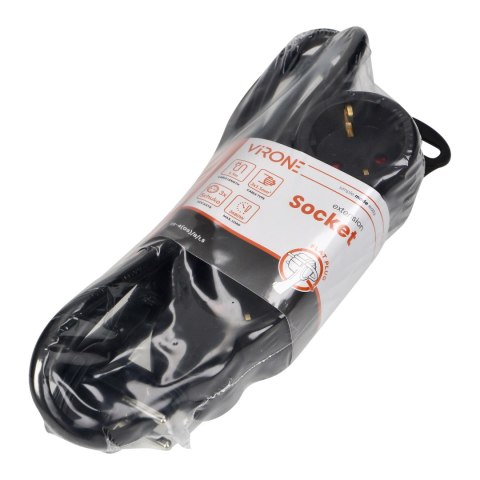 Przedłużacz 3-krotny 2P+Z (Schuko), 1,5m H05VV-F 3x1,5mm2 , Imax=16A, płaska wtyczka, czarny Orno