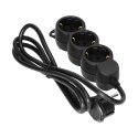 Przedłużacz 3-krotny 2P+Z (Schuko), 1,5m H05VV-F 3x1,5mm2 , Imax=16A, płaska wtyczka, czarny Orno
