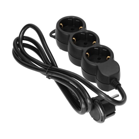 Przedłużacz 3-krotny 2P+Z (Schuko), 1,5m H05VV-F 3x1,5mm2 , Imax=16A, płaska wtyczka, czarny Orno