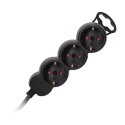 Przedłużacz 3-krotny 2P+Z (Schuko), 1,5m H05VV-F 3x1,5mm2 , Imax=16A, płaska wtyczka, czarny Orno