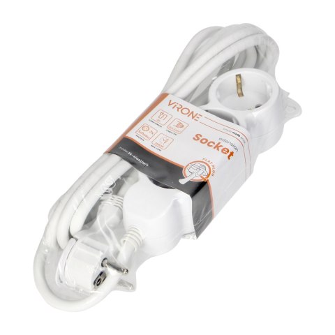 Przedłużacz 3-krotny 2P+Z (Schuko), 3m H05VV-F 3x1,5mm2, Imax=16A, płaska wtyczka, biały Orno
