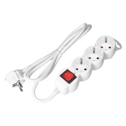 Przedłużacz 3-krotny 2P+Z (Schuko) z wyłącznikiem, 1,5m H05VV-F 3x1,5mm2, Imax=16A, płaska wtyczka, biały Orno