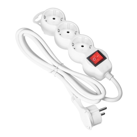Przedłużacz 3-krotny 2P+Z (Schuko) z wyłącznikiem, 1,5m H05VV-F 3x1,5mm2, Imax=16A, płaska wtyczka, biały Orno