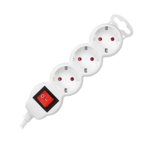 Przedłużacz 3-krotny 2P+Z (Schuko) z wyłącznikiem, 1,5m H05VV-F 3x1,5mm2, Imax=16A, płaska wtyczka, biały Orno