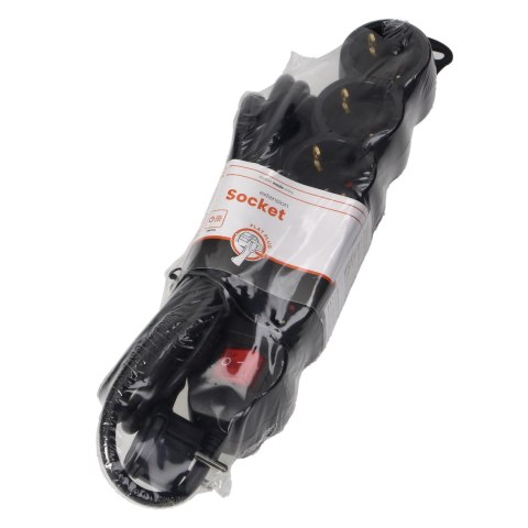 Przedłużacz 5-krotny 2P+Z (Schuko), z wyłącznikiem, 3m H05VV-F 3x1,5mm2, Imax=16A, płaska wtyczka, czarny Orno
