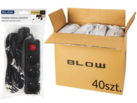 Síťový prodlužovací kabel PR-370WSP, 3-socketové s uzemněním + spínač 1,5 m, černý 3x1,5mm Blow package