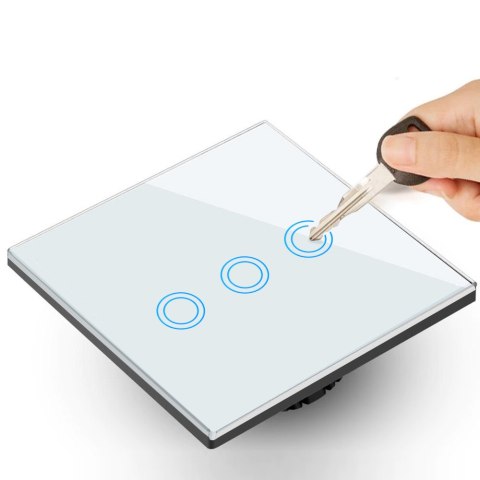 Dotykowy włącznik światła Maclean, Potrójny, Szklany, Biały z okrągłym podświetleniem przycisku, 86x86mm, MCE705W Maclean