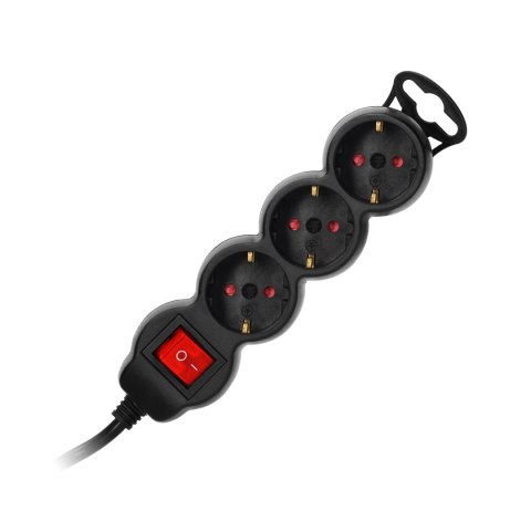 Przedłużacz 3-krotny 2P+Z (Schuko), z wyłącznikiem, 1,5m H05VV-F 3x1,5mm2, Imax=16A, płaska wtyczka, czarny Orno